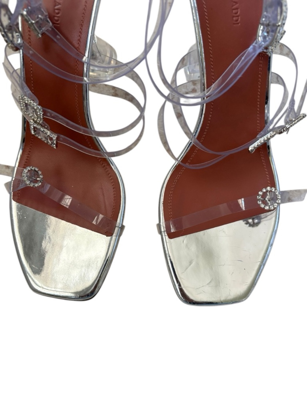 Amina Muaddi Made in Italy Robyn Transparent PVC Buckle-Embellished Sandals - Picture 13 of 15